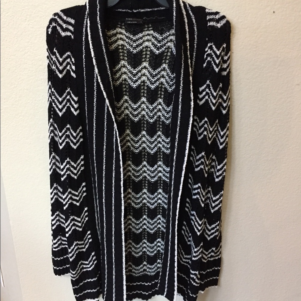 BCBG Black White Chevron Cardigan